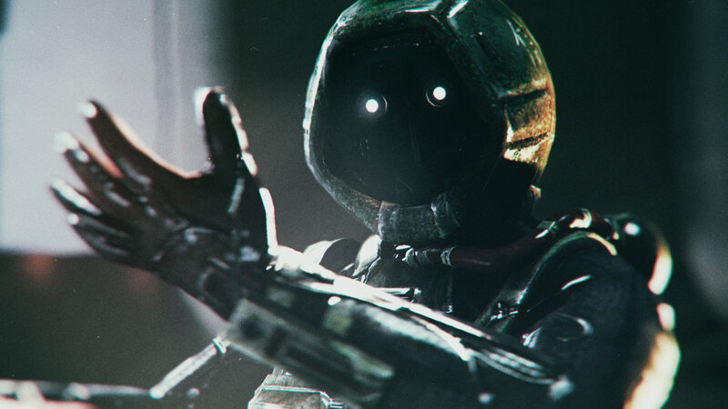 Robot with Glowing Eyes — Black, Dramatic, 3d Render