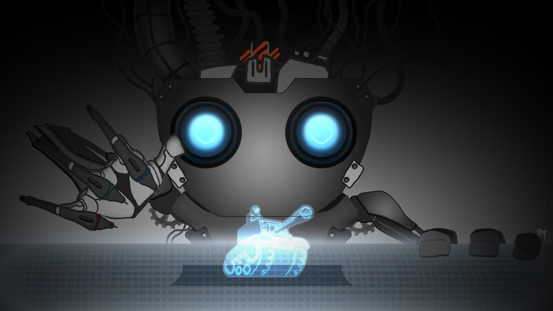 Robot with Glowing Eyes — Black, Dramatic, Night, Digital Art