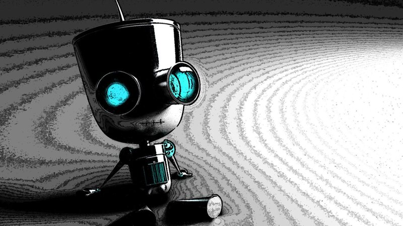 Robot with Glowing Eyes — Black, Dramatic