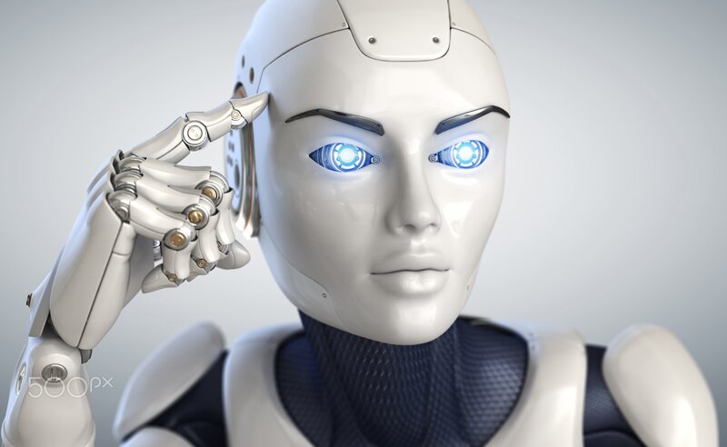 Robot with Glowing Eyes — White
