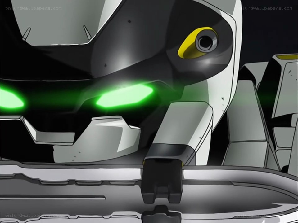 robot with glowing green eyes
