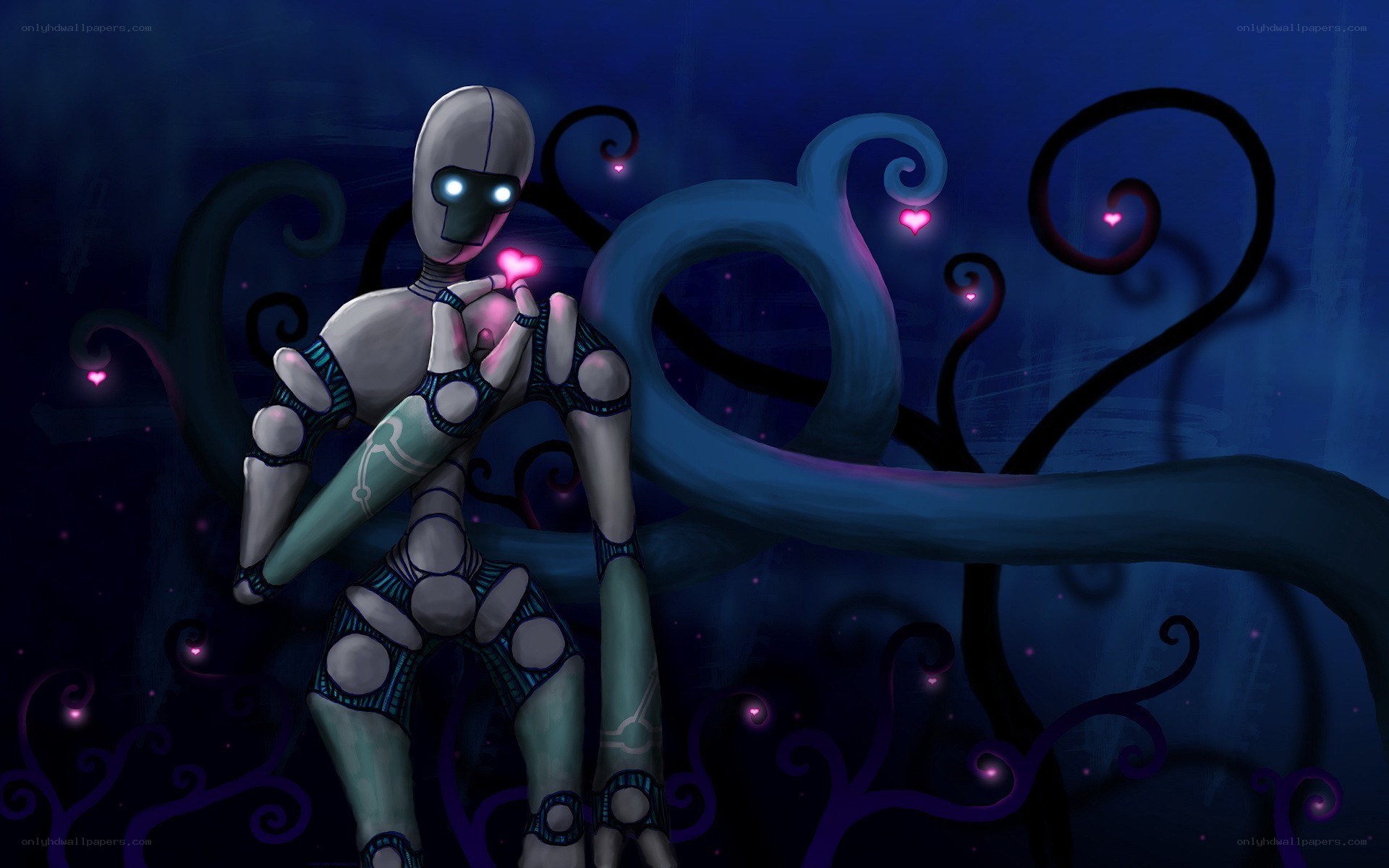 robot with glowing heart