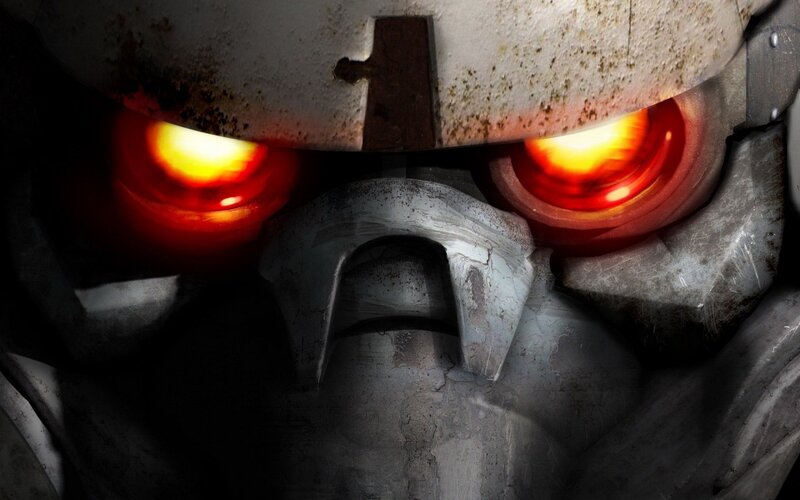 robot with glowing red eyes