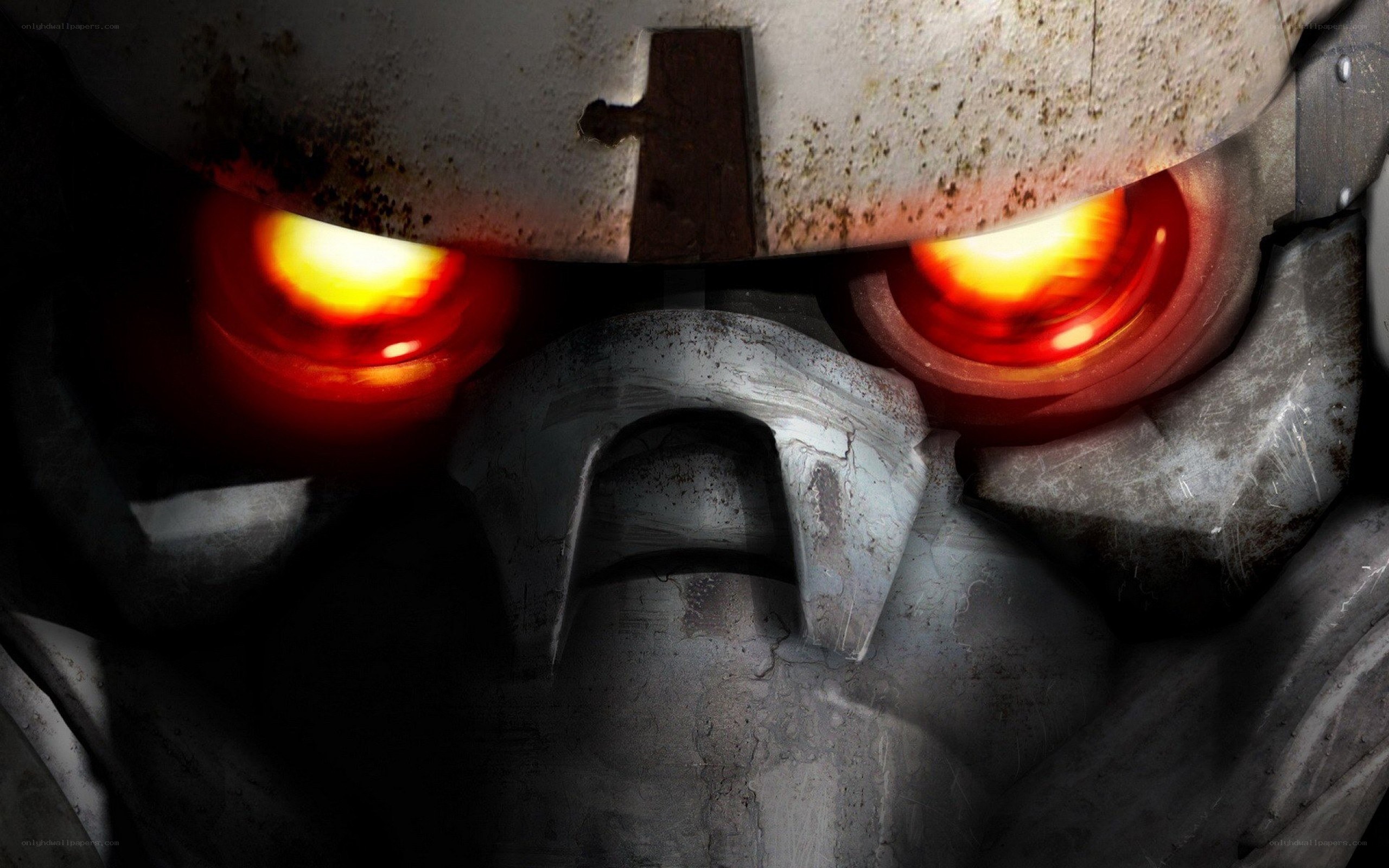 robot with glowing red eyes