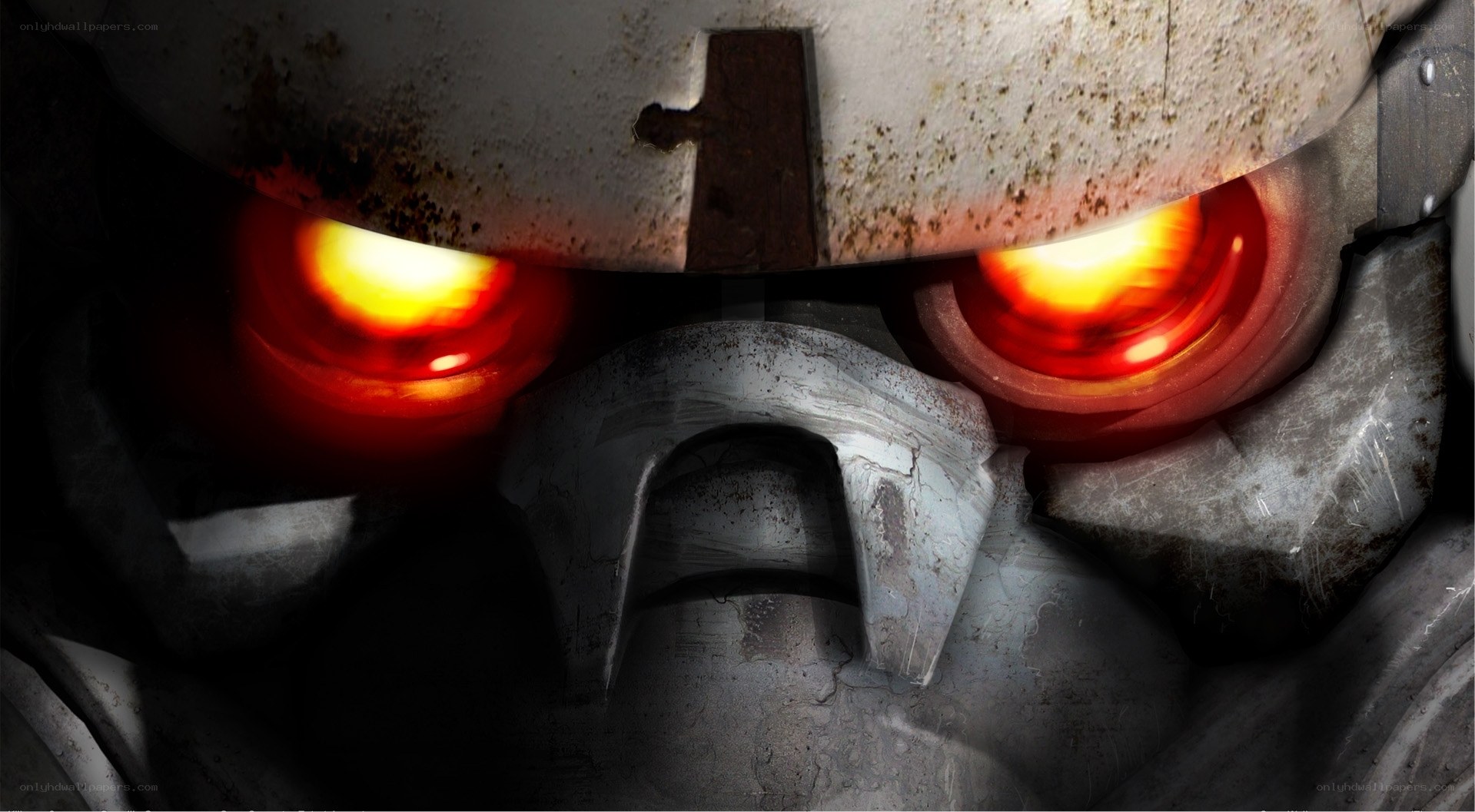 robot with glowing red eyes
