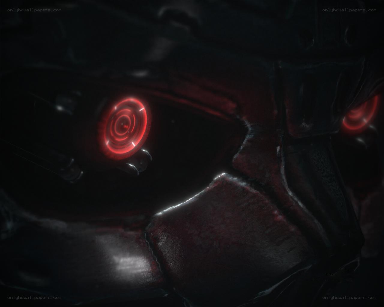 robot with glowing red eyes