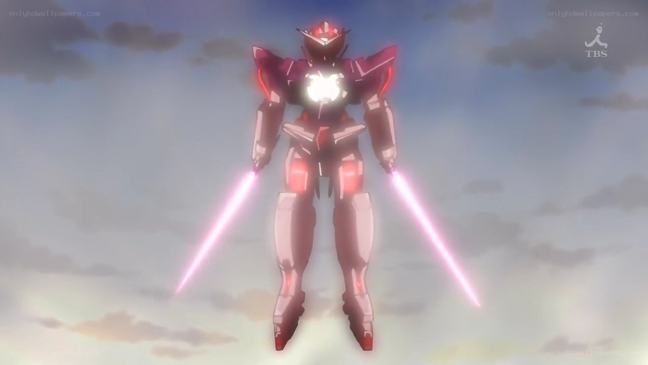 robot with glowing swords