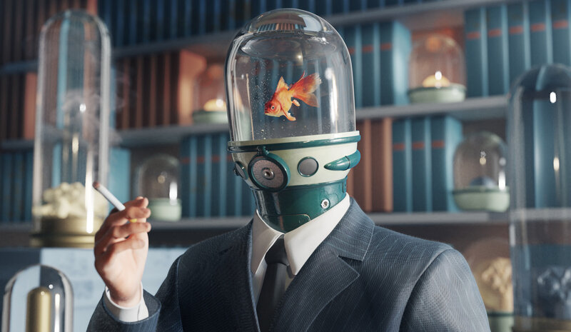 Robot with Goldfish Head