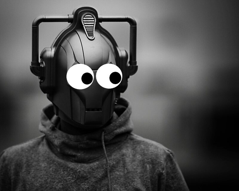 robot with googly eyes