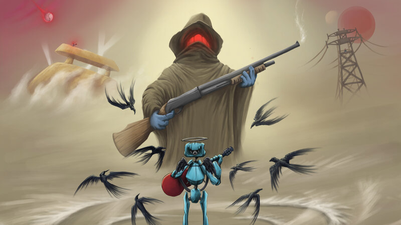 Robot with Halo and Crow