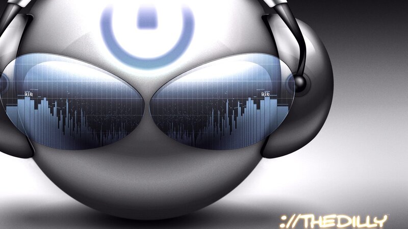 robot with headphones and audio visualizer