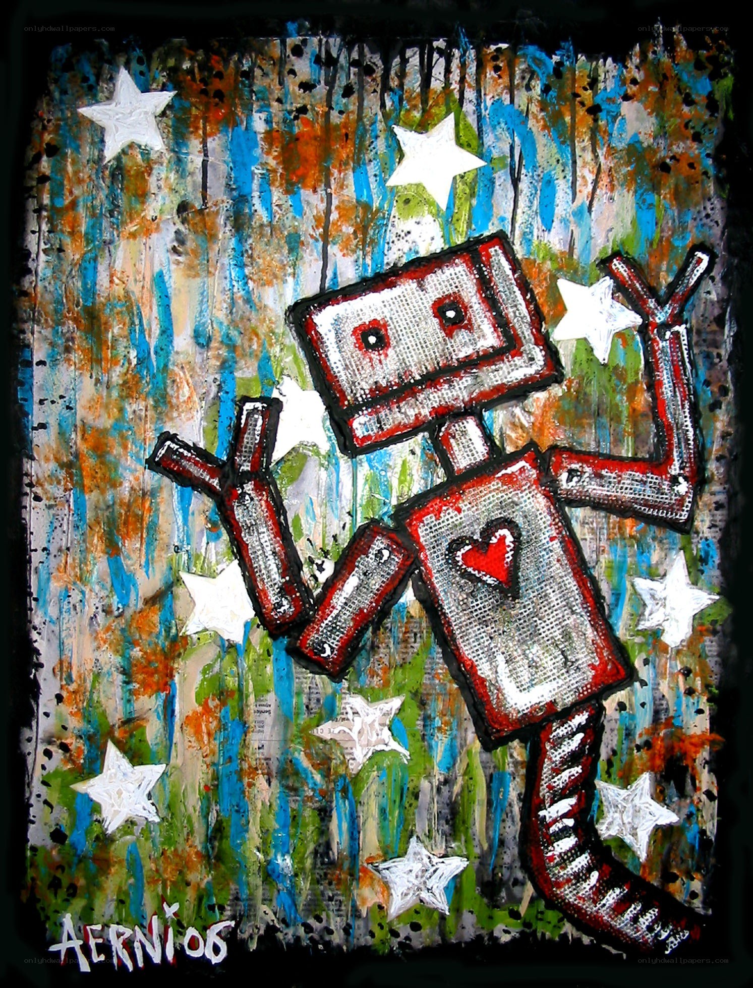 robot with heart painting