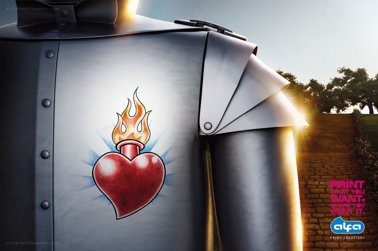 robot with heart tattoo