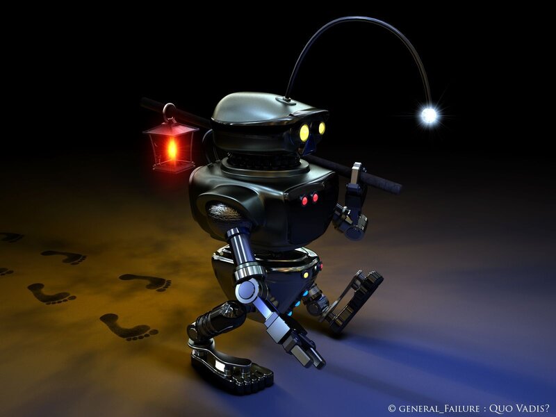 robot with lantern and light