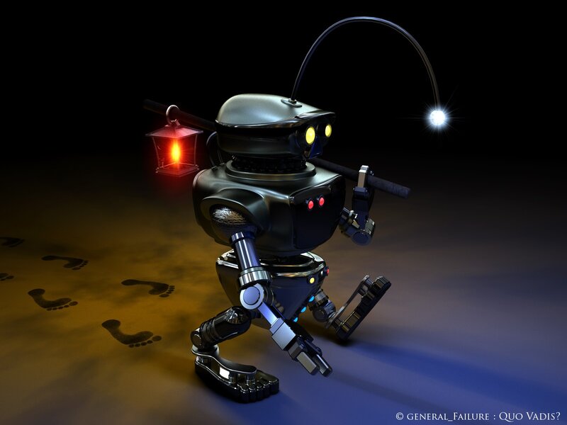 robot with lantern walking