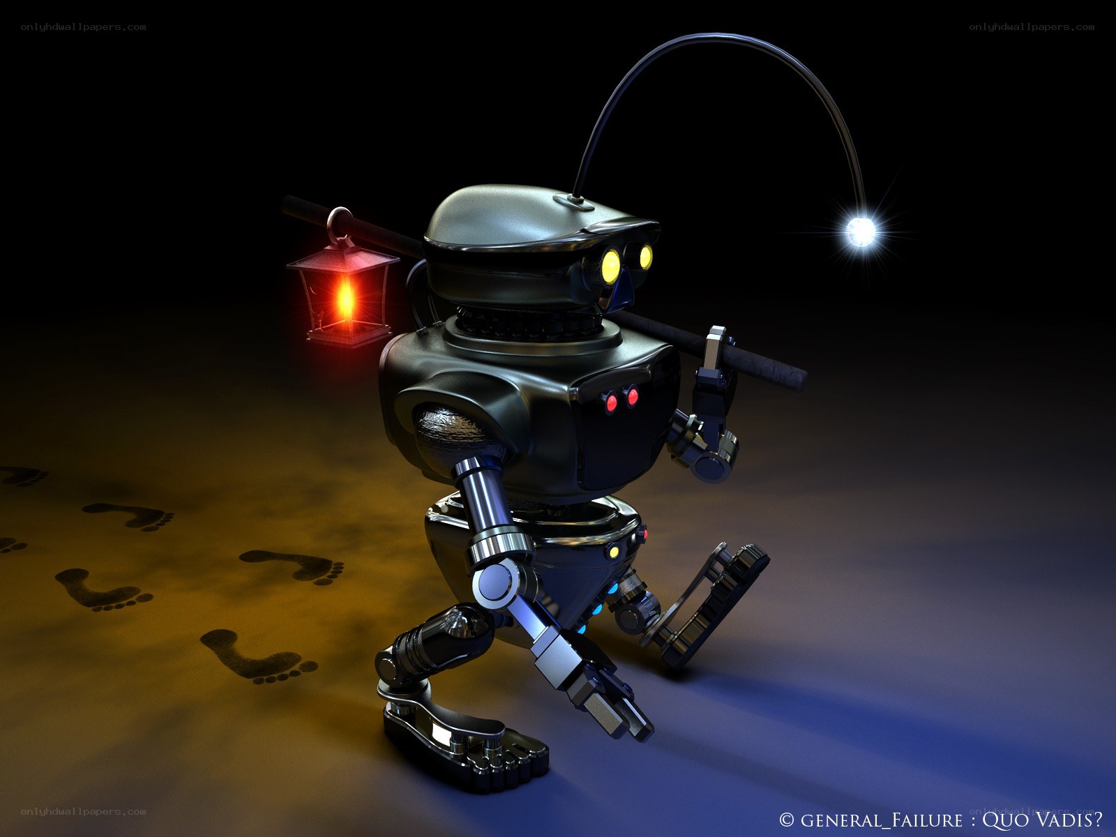 robot with lantern walking