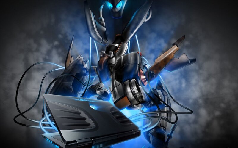 robot with laptop and weapon