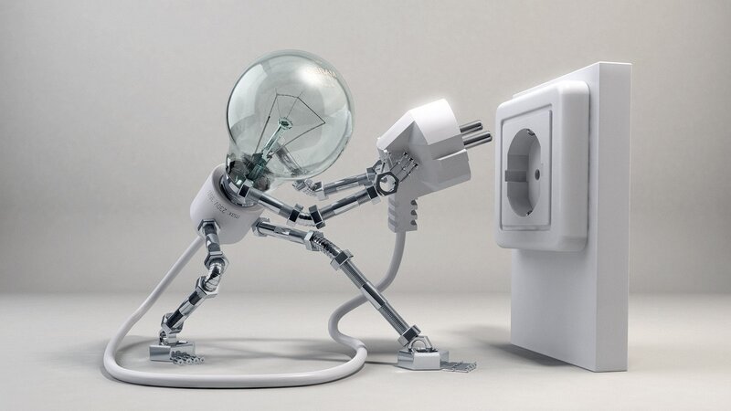 robot with light bulb head