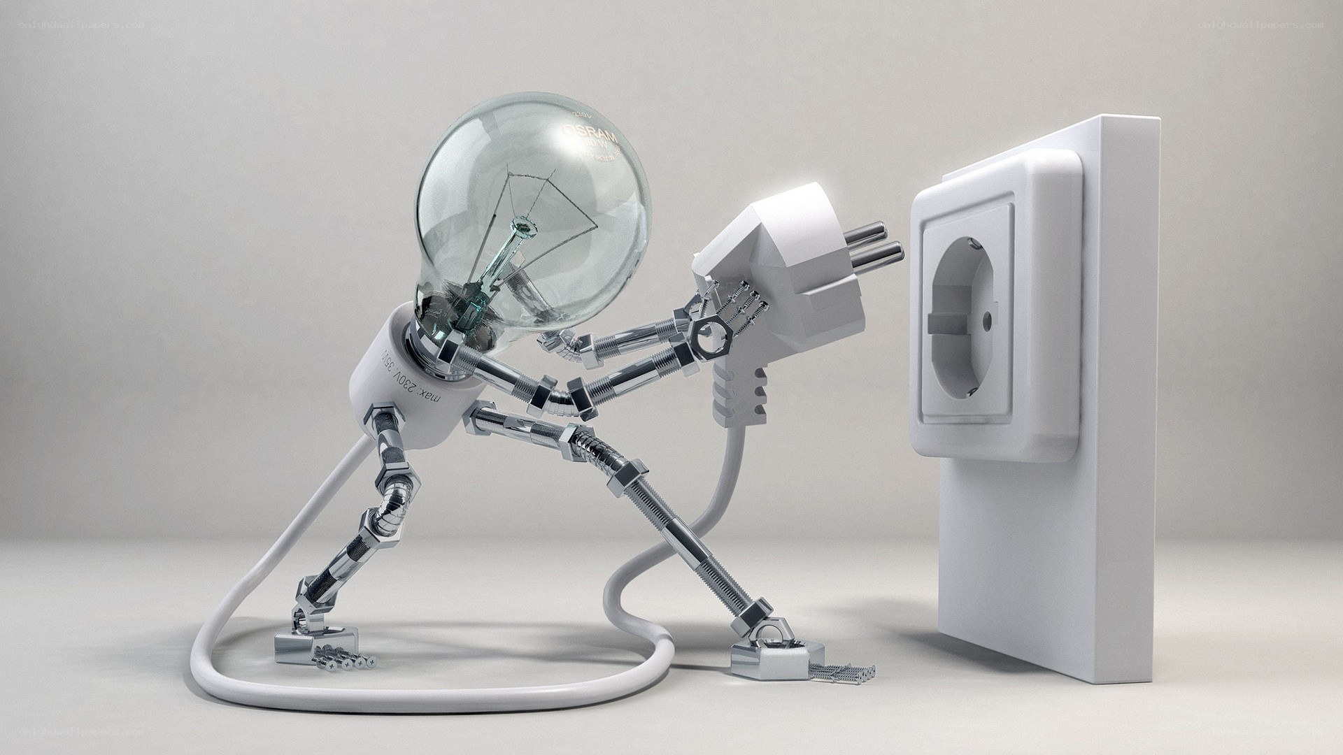 robot with light bulb head