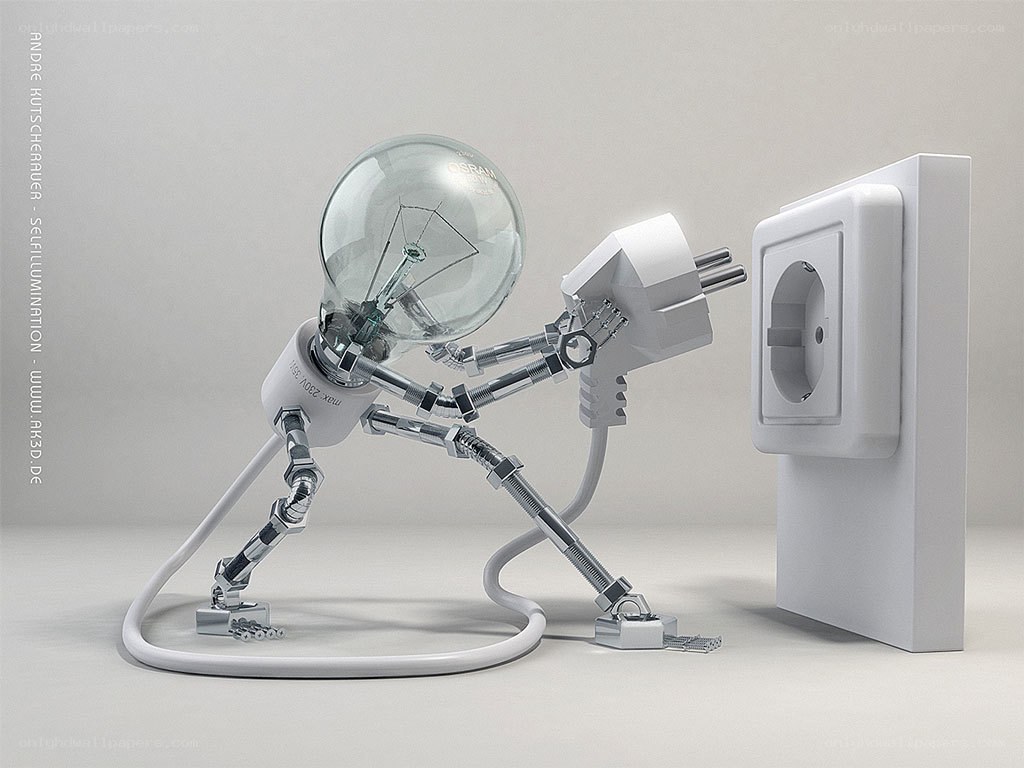 robot with light bulb head
