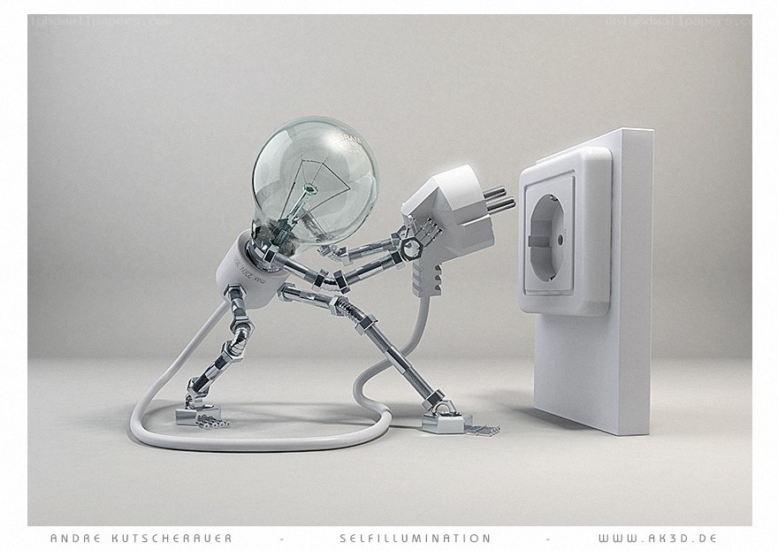 robot with light bulb head