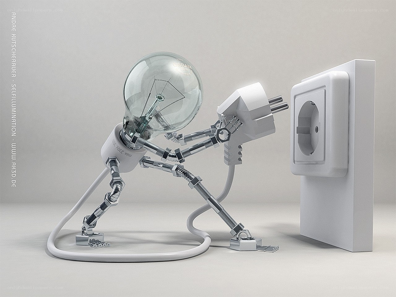 robot with light bulb head