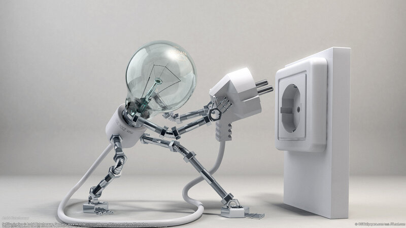robot with light bulb head