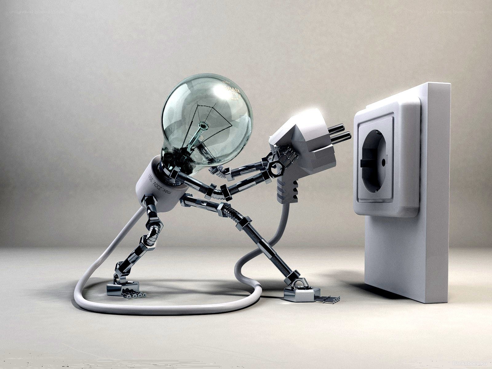robot with light bulb head