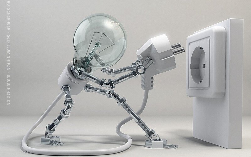 robot with light bulb head