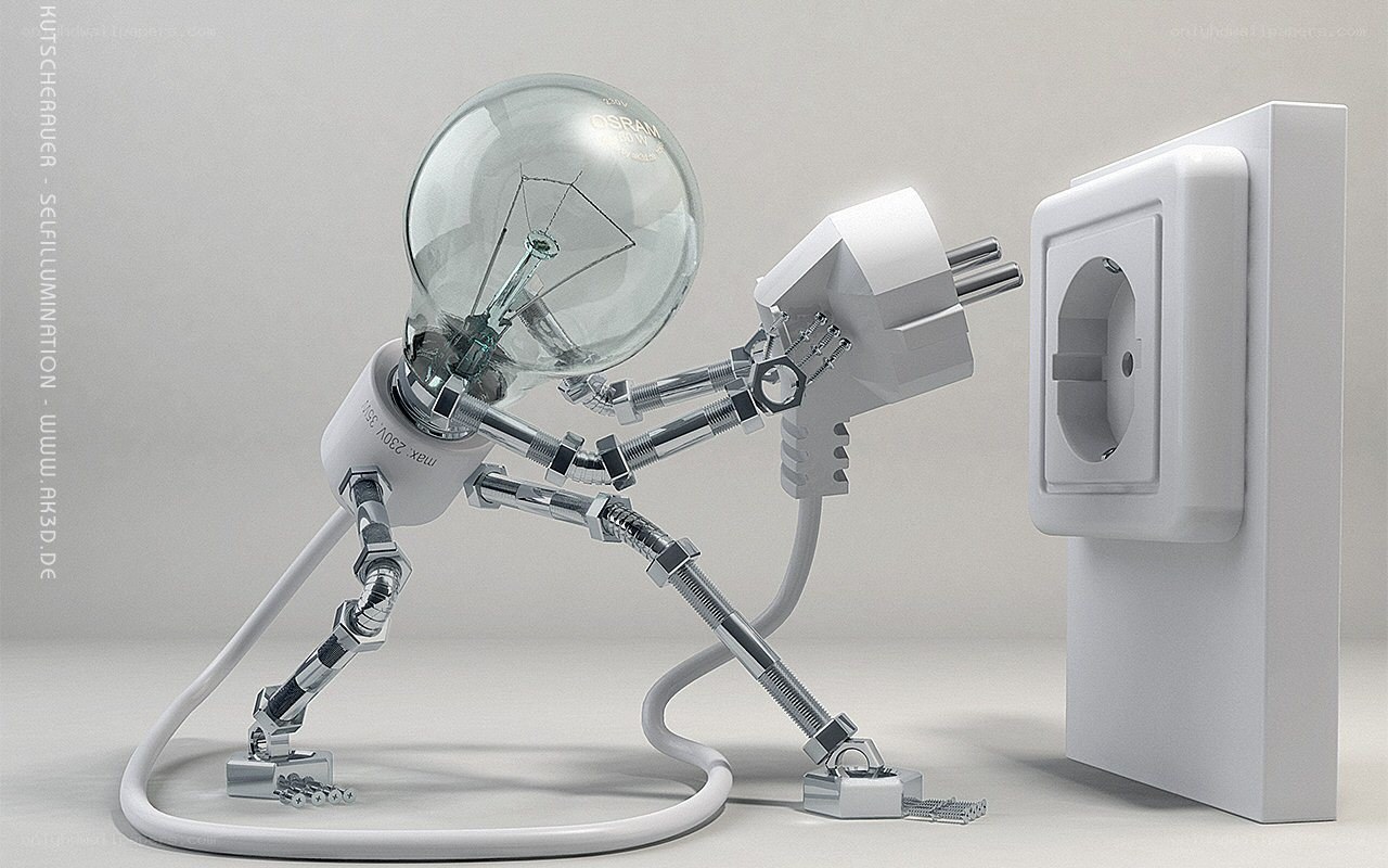 robot with light bulb head