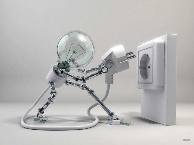 Robot with Light Bulb Head — White, 3d Render