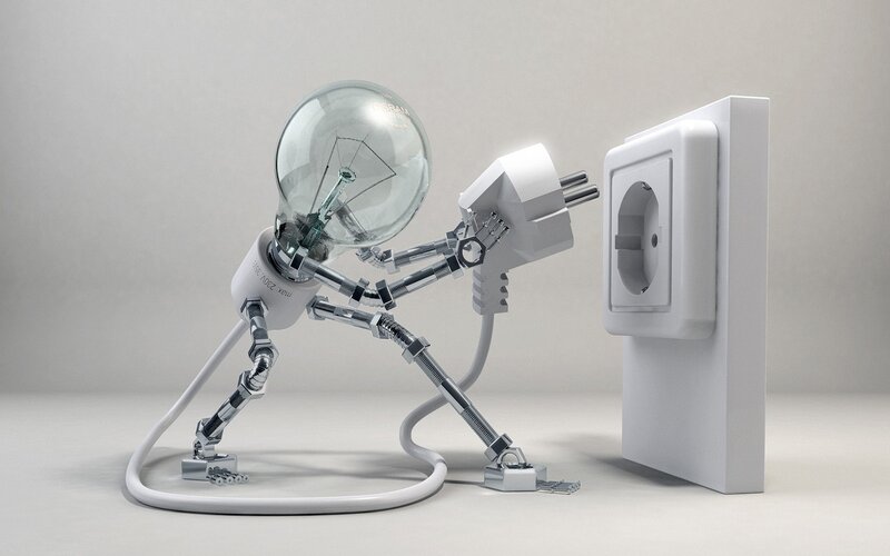 Robot with Light Bulb Head — White, Neutral, 3d Render, Light Bulb