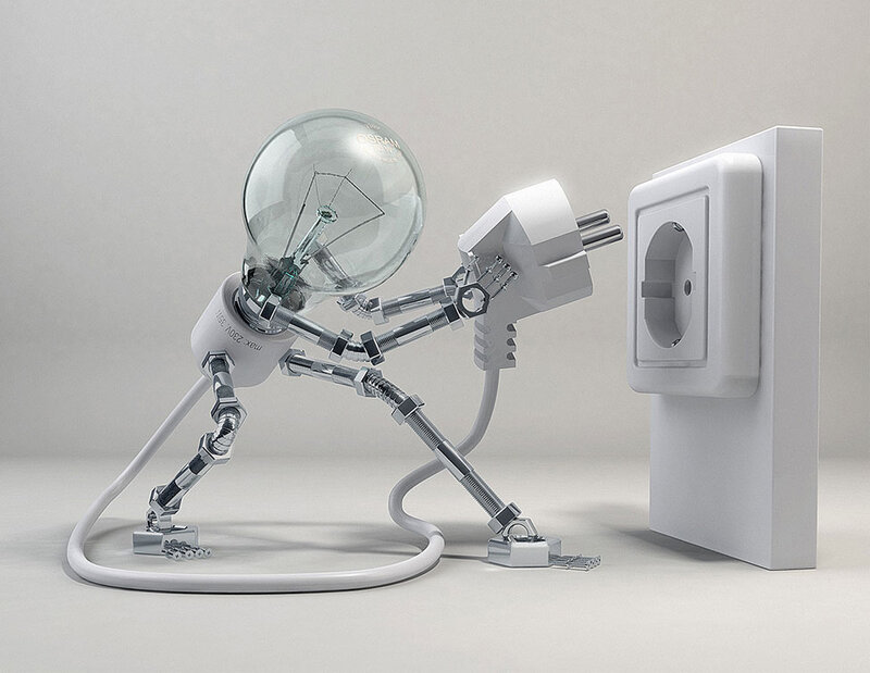 Robot with Light Bulb Head — White, Neutral