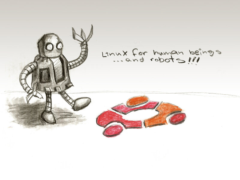 Robot with Linux logo