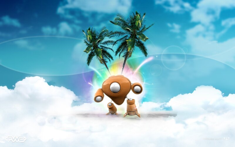robot with palm trees