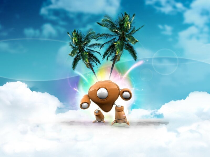 robot with palm trees