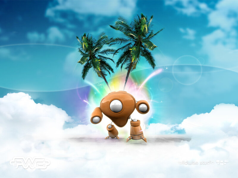 robot with palm trees