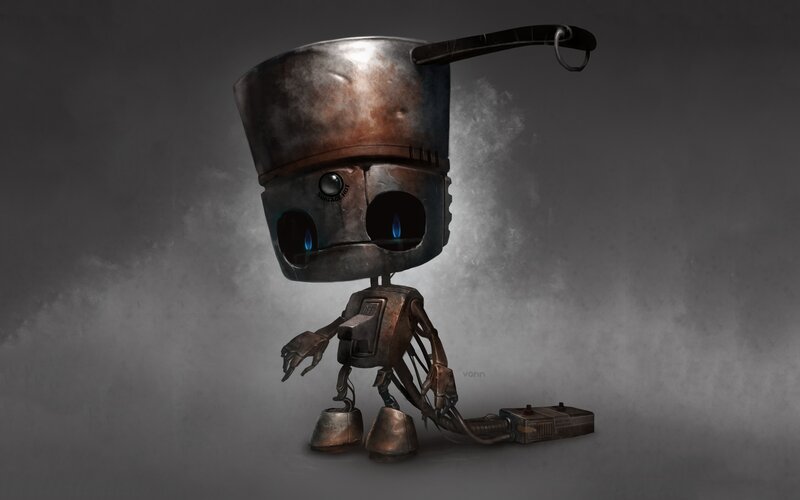 robot with pot head