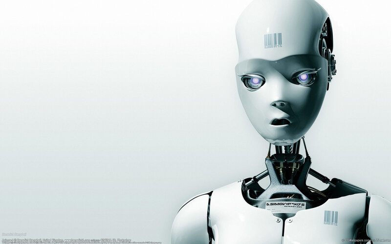robot with purple eyes