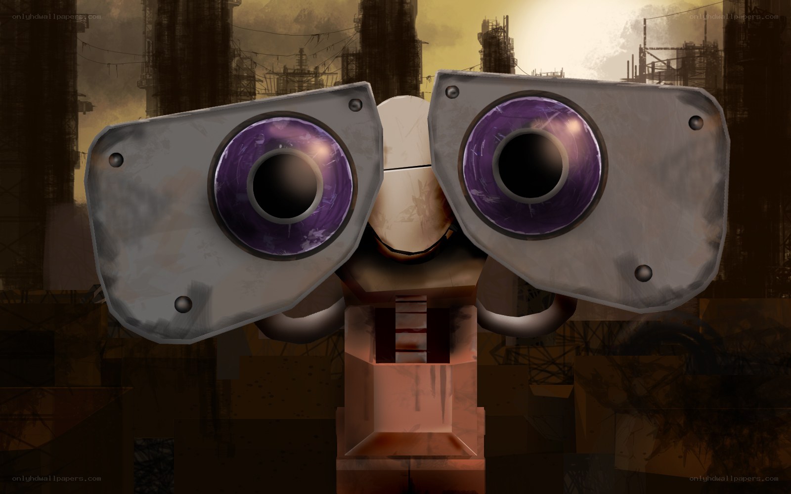 robot with purple eyes