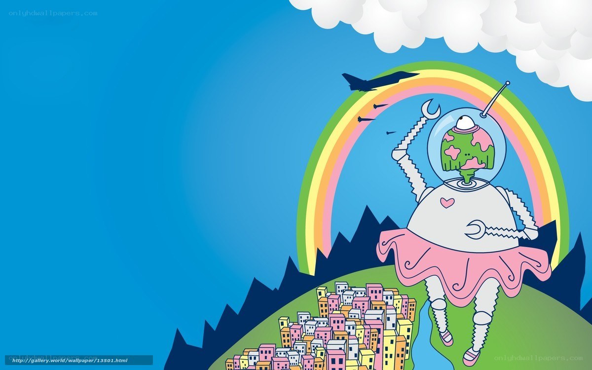 robot with rainbow backdrop