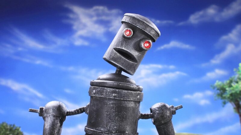 Robot with Red Eyes — Blue, Calm