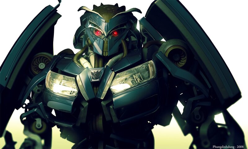 Robot with Red Eyes — Green, Dramatic, Digital Art