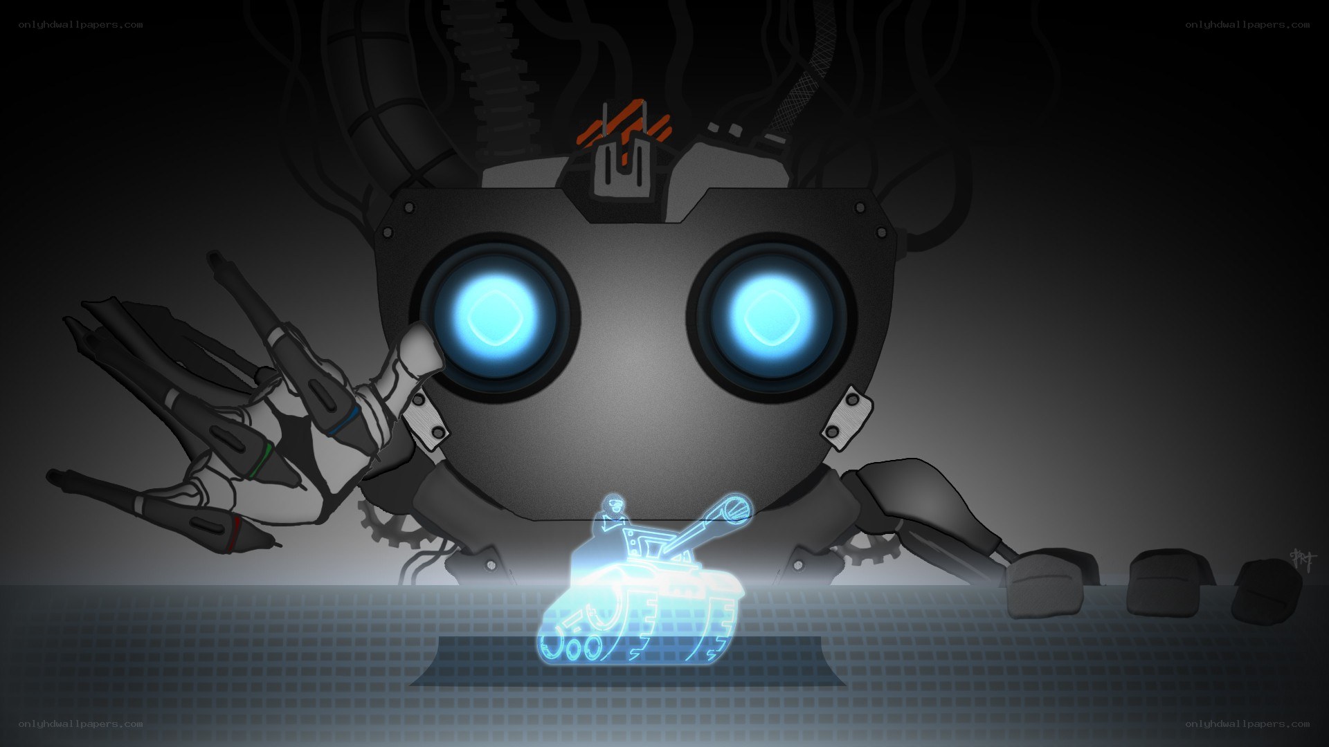 robot with tank hologram