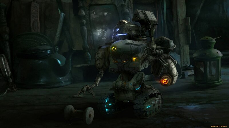 Robot with Tank Treads — Gray, Dark
