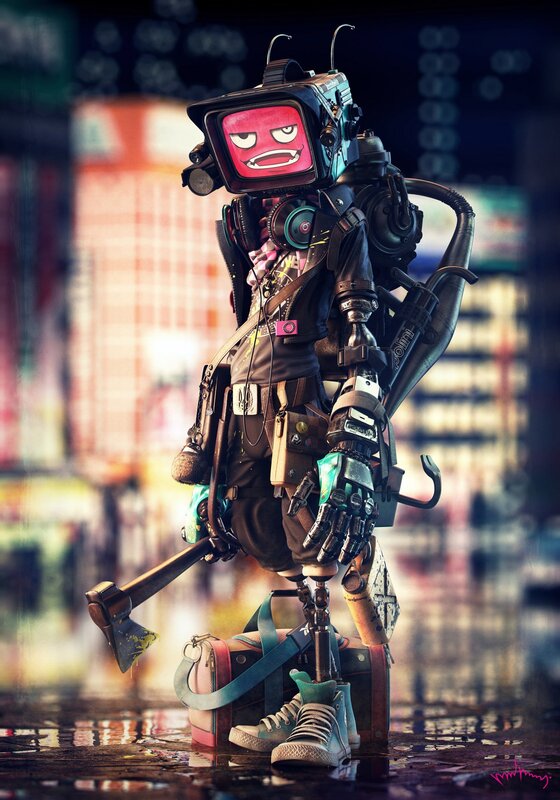 Robot with TV Head — Black