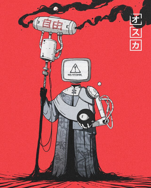 Robot with TV Head — Red, Dramatic