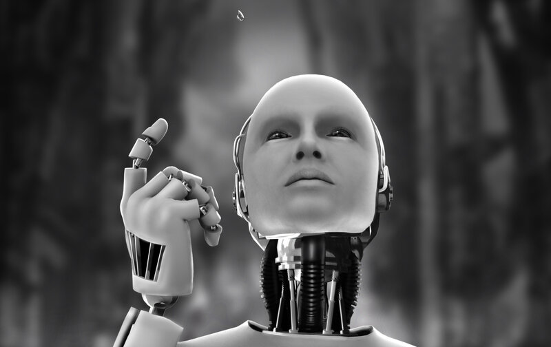 robot with water droplet