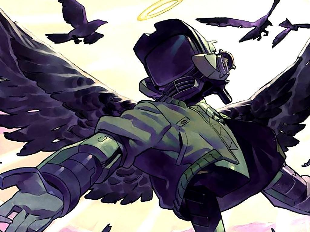 robot with wings and halo