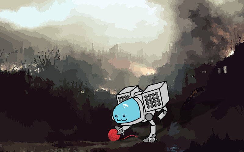 robot with yarn ball